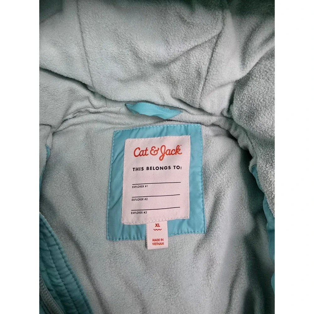 Cat & Jack Blue Puffer Quilt Fleece Lined Hoodie Full Zip Girls Youth Jacket XL
